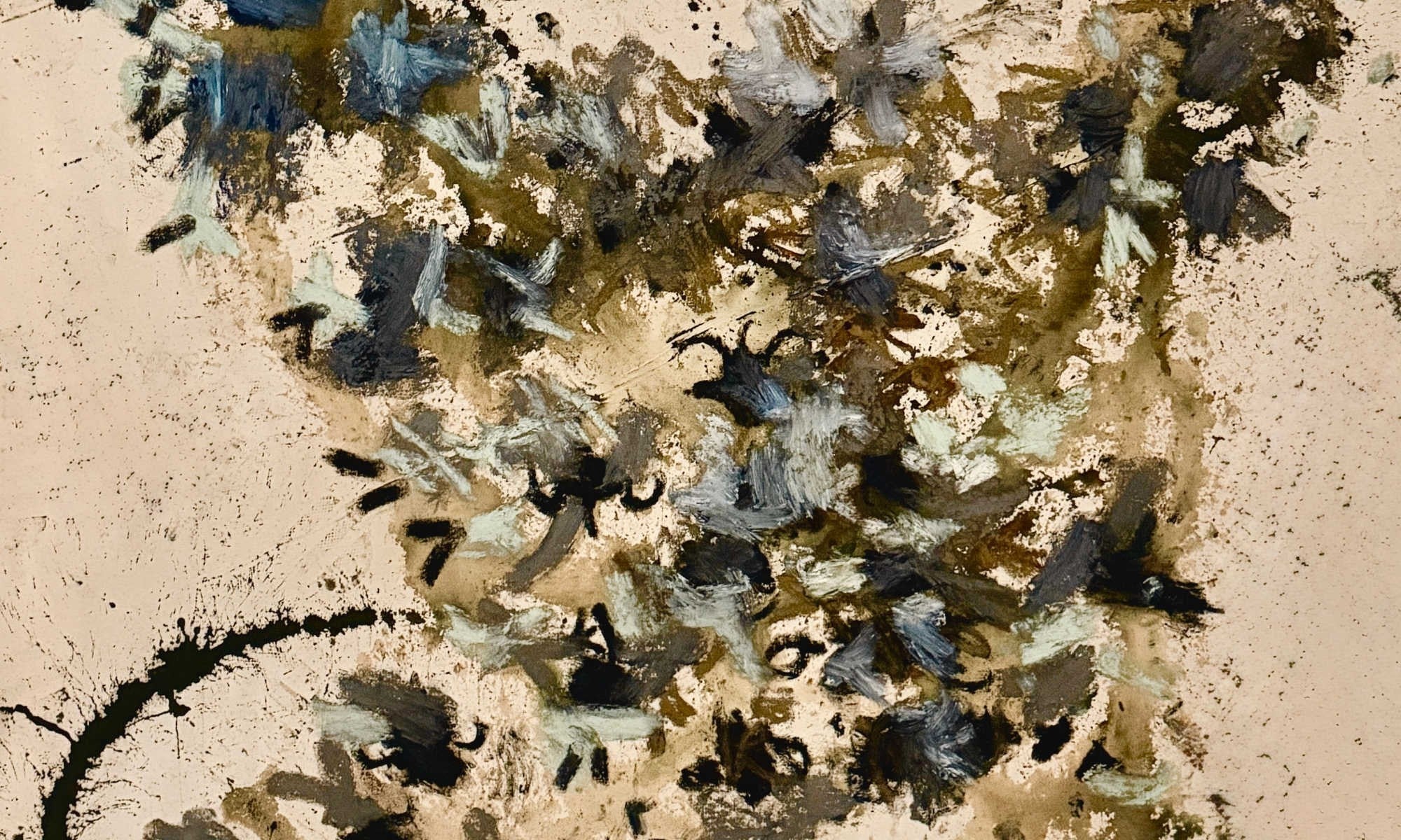 Detail of a large abstract painting in layered oil and mixed media by Nashville artist Angela Simeone