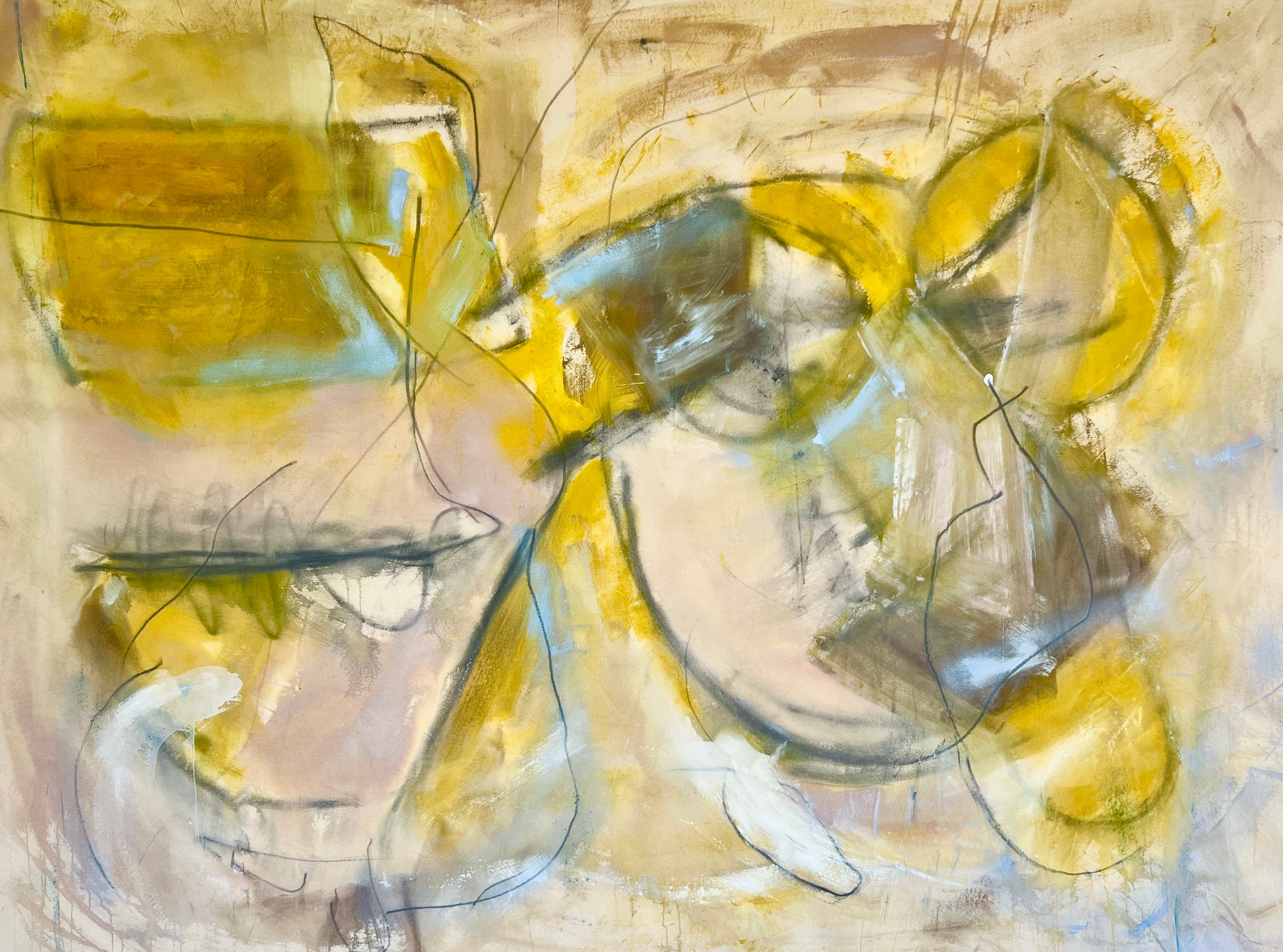 Yellow marigold abstract painting by Nashville artist Angela Simeone