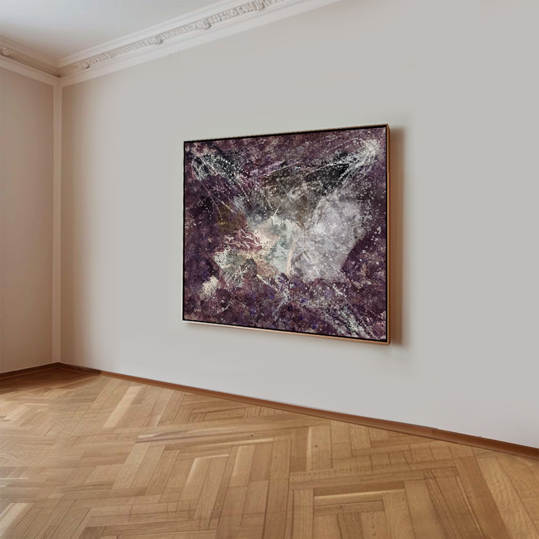 Purple Aubergine White Light Grey Stain Painting
