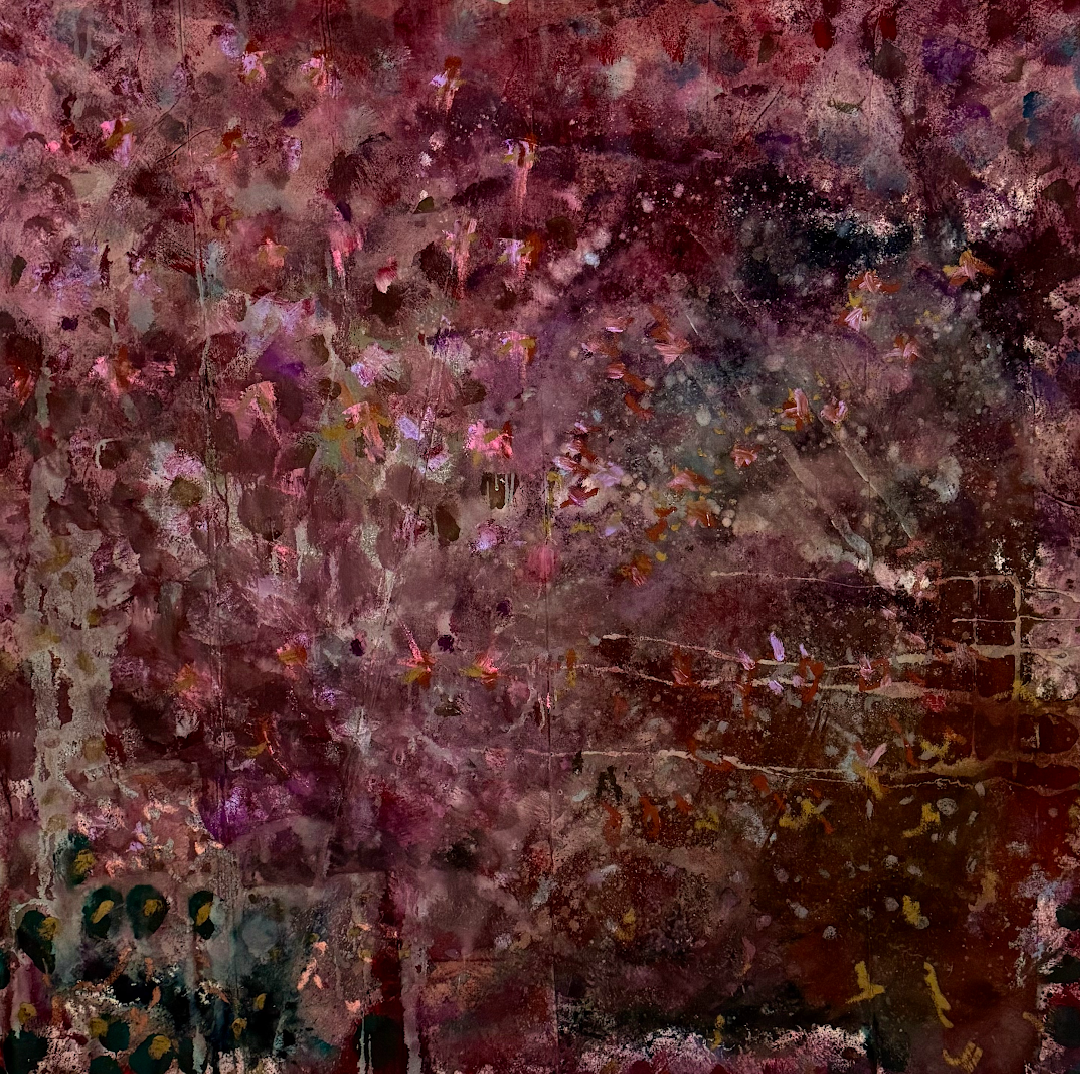 Aubergine Burgundy Magenta Rust Green Blue Golden Stain Painting