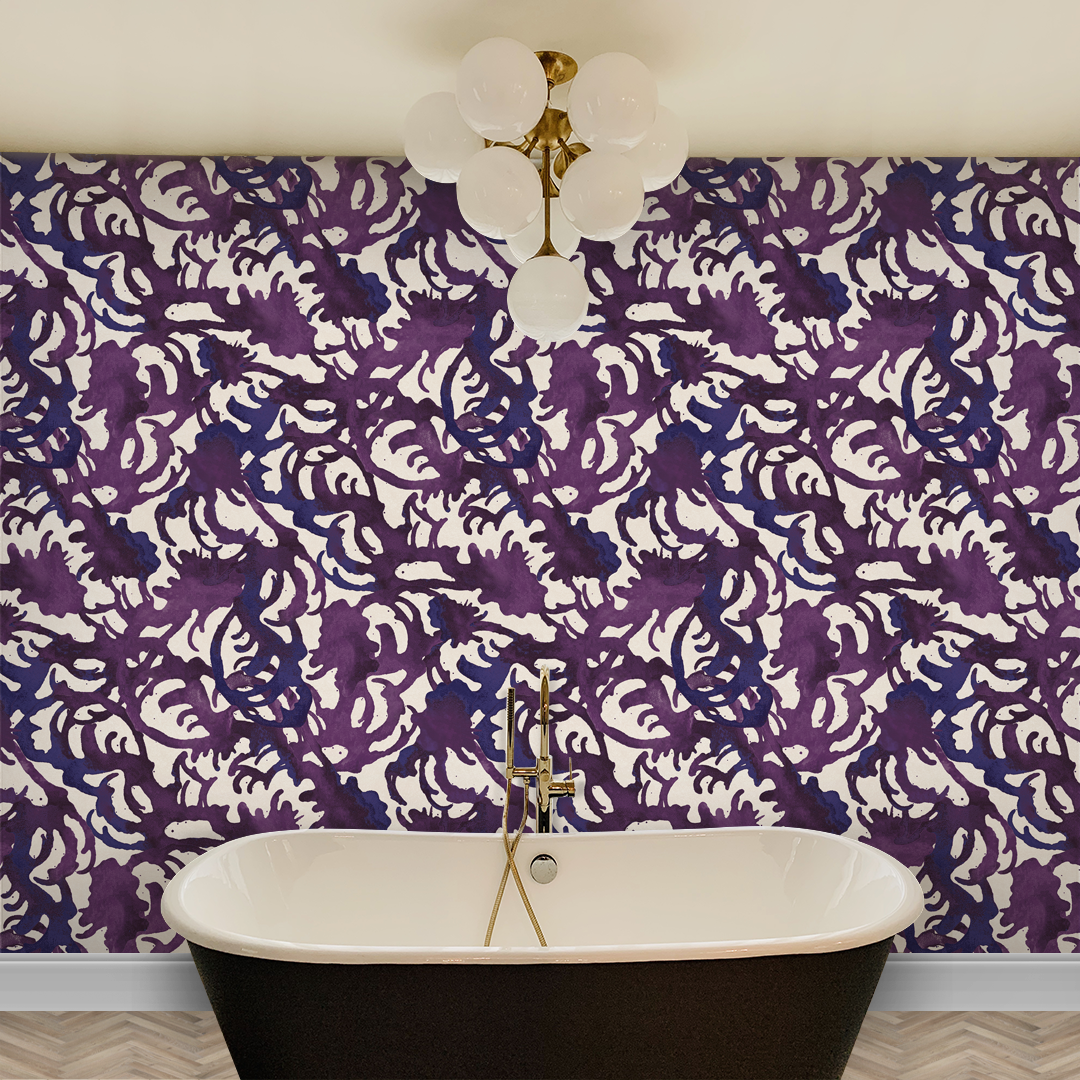 Flourish Violet Wallpaper pattern Nashville artist Angela Simeone Luxury Wallpaper Vinyl Wallpaper Purple wallpaper interiors interior design