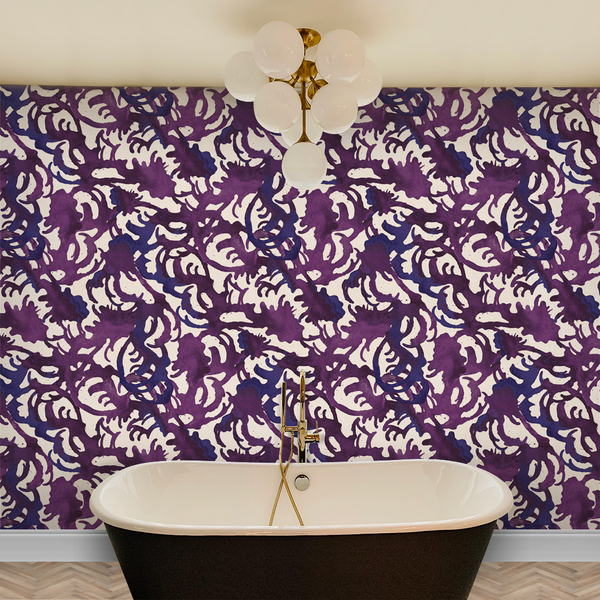 Flourish Violet Wallpaper pattern Nashville artist Angela Simeone Luxury Wallpaper Vinyl Wallpaper Purple wallpaper interiors interior design