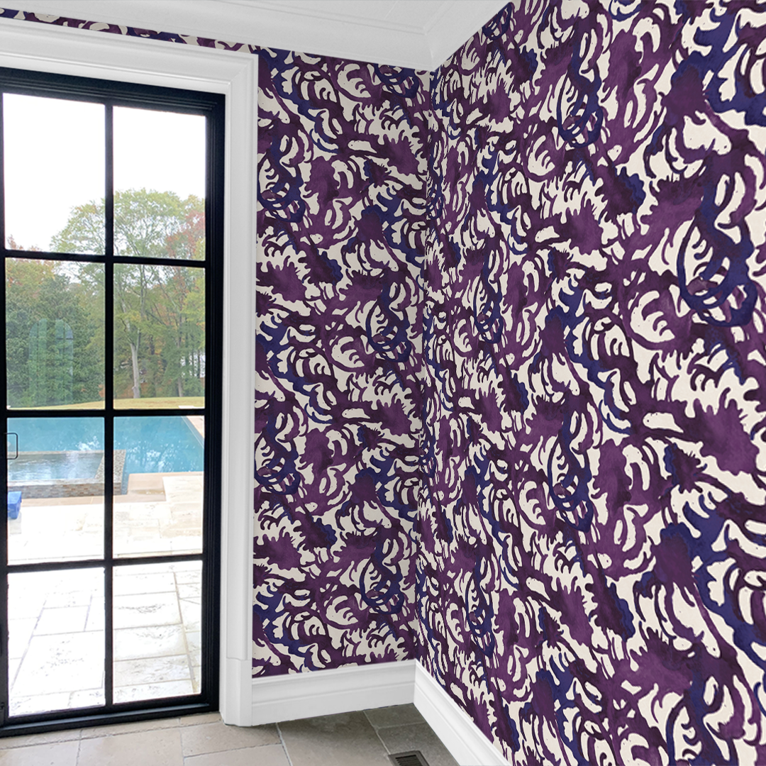 Flourish Violet Wallpaper pattern Nashville artist Angela Simeone Luxury Wallpaper Vinyl Wallpaper Purple wallpaper interiors interior design