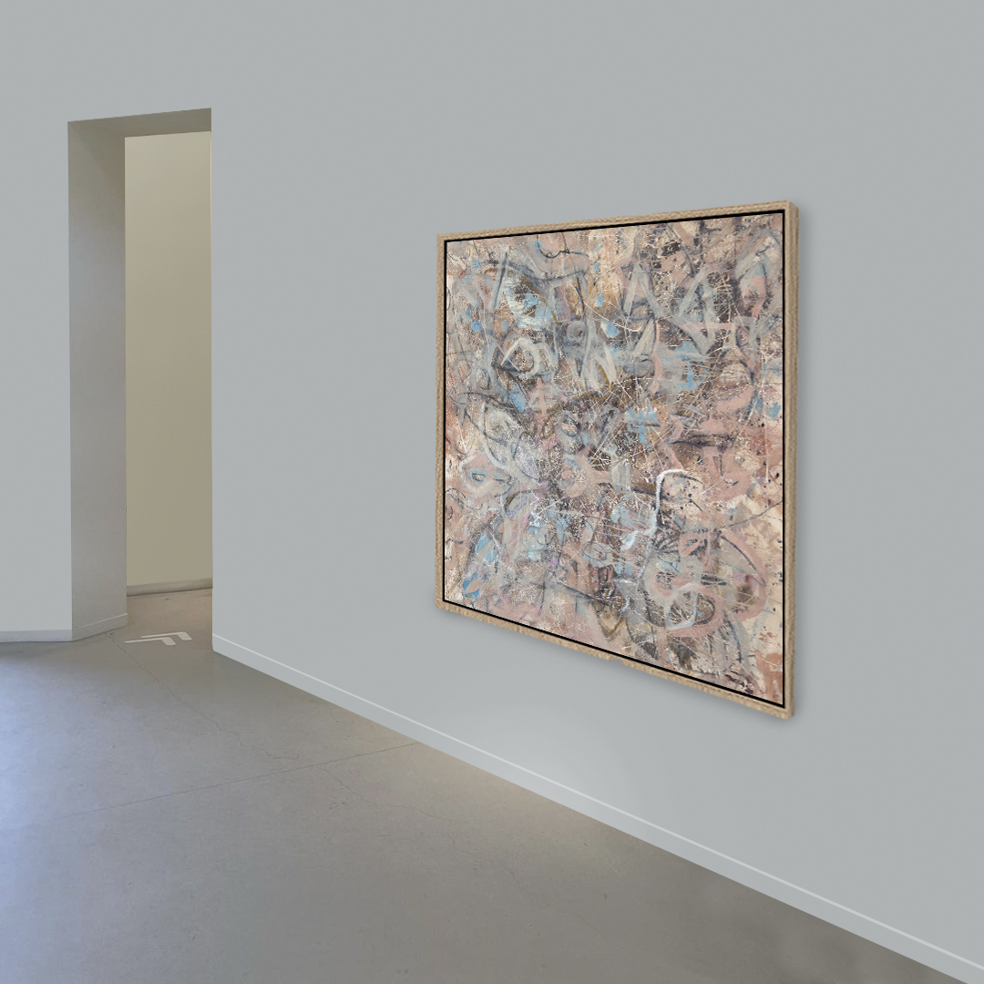Gestural Charcoal Brown Blush White Light Blue Painting