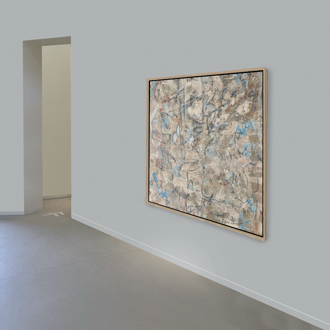 Gestural Charcoal Grey White Light Blue 2 Painting