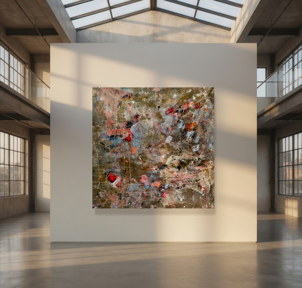 Khaki brown light blue orange red Abstract Painting