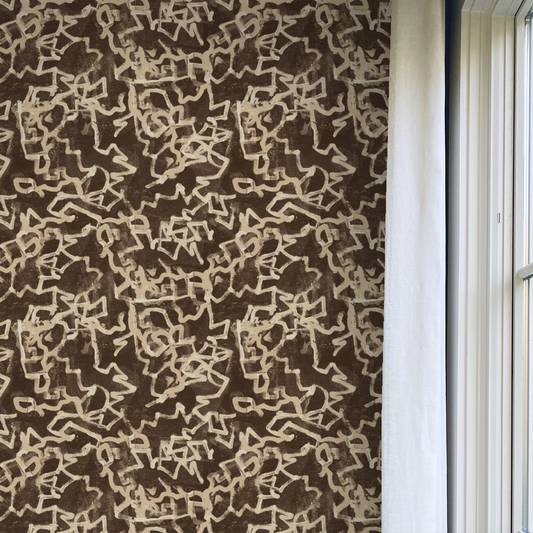 Warm Brown Ecru Classic G Wallpaper pattern Angela Simone artist nashville interiors interior design brown wallpaper neutral wallpaper luxury wallpaper 