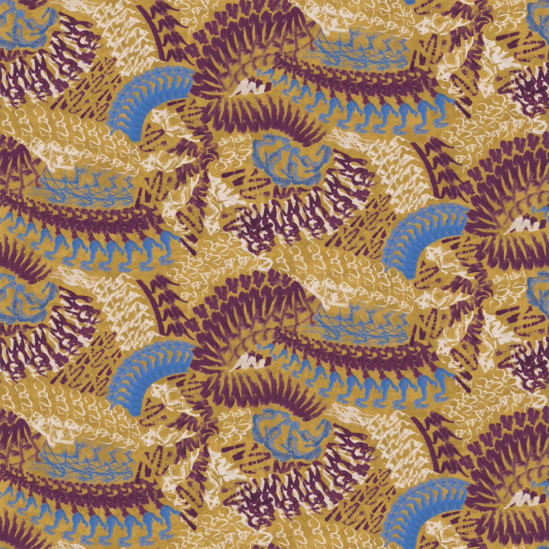 Embossed Mustard Blue Magenta Wallpaper