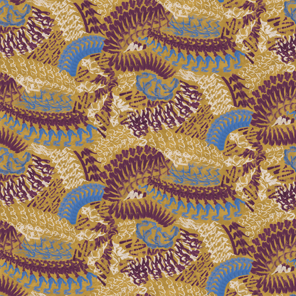 Embossed Mustard Blue Magenta Wallpaper