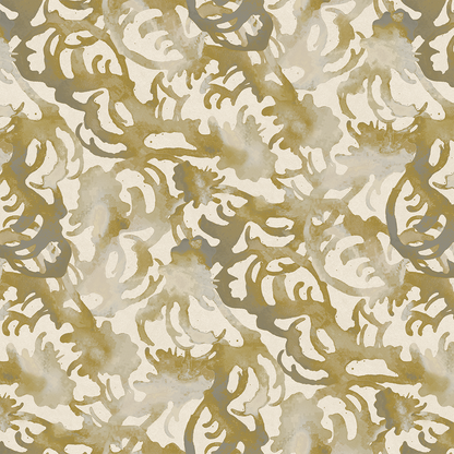 Flourish marigold and grey  wallpaper pattern by Nashville artist Angela Simeone grey wallpaper white wallpaper  wallpaper floral wallpaper luxury wallpaper patterned wallpaper living room bedroom dining room entryway interiors interior design interior designer 