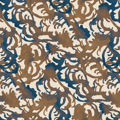 Flourish Aegean Blue and Rust Brown Wallpaper