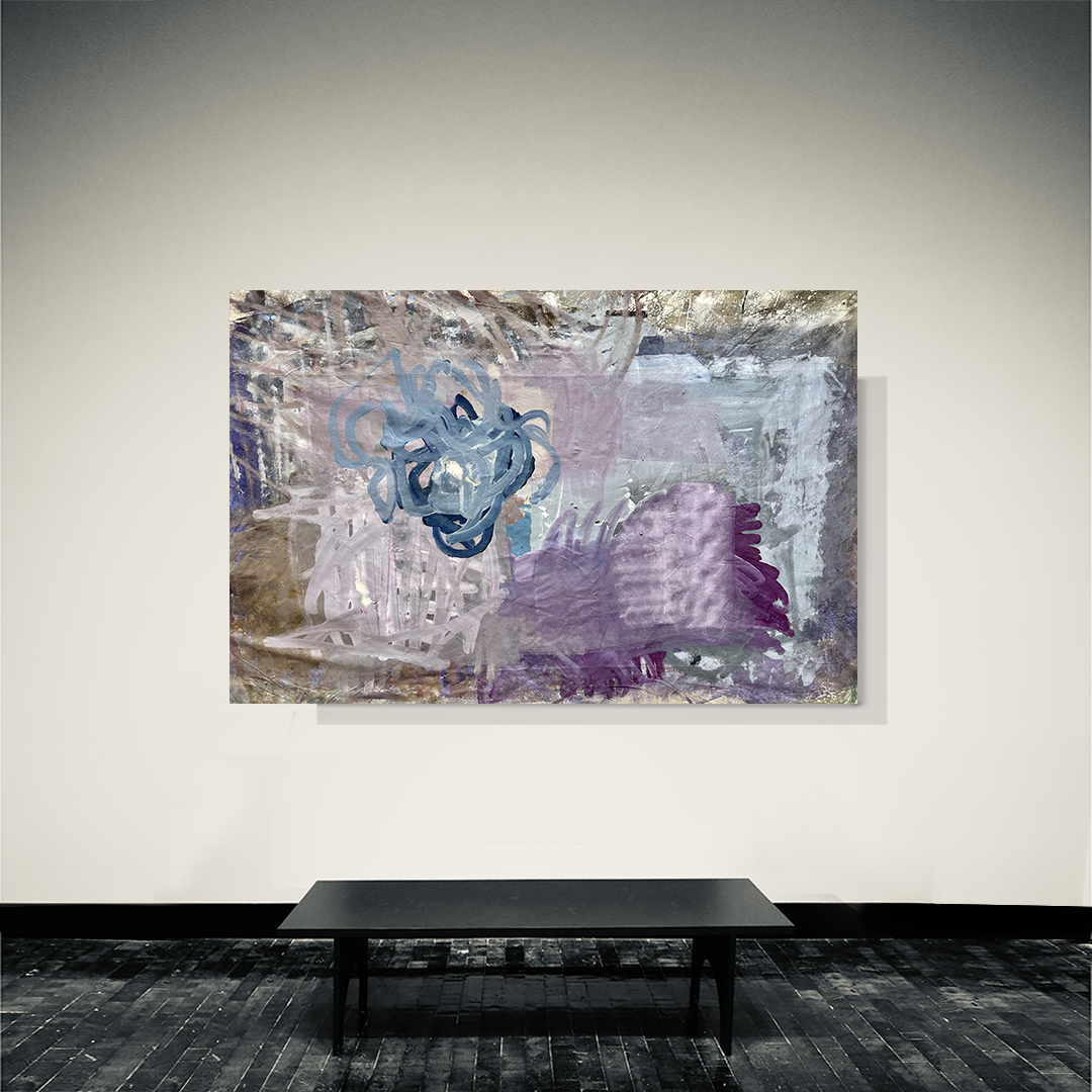 Fuschia Blue Blush Lichen Grey Green Brown Canvas Painting