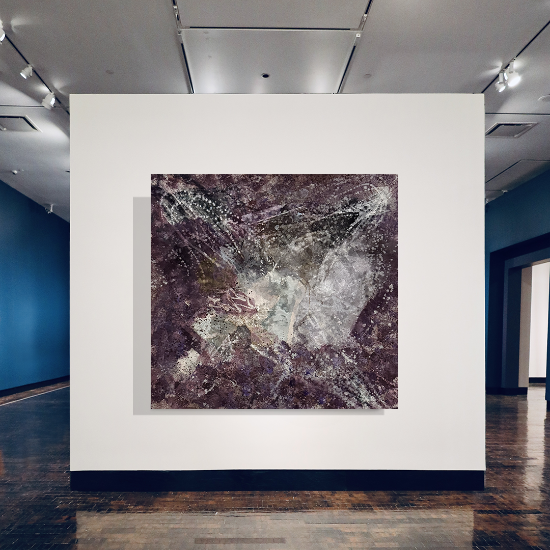 Purple Aubergine White Light Grey Stain Painting