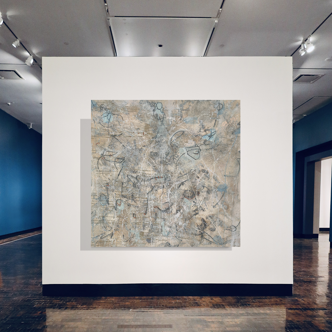 Gestural Charcoal Grey White Light Blue  Painting