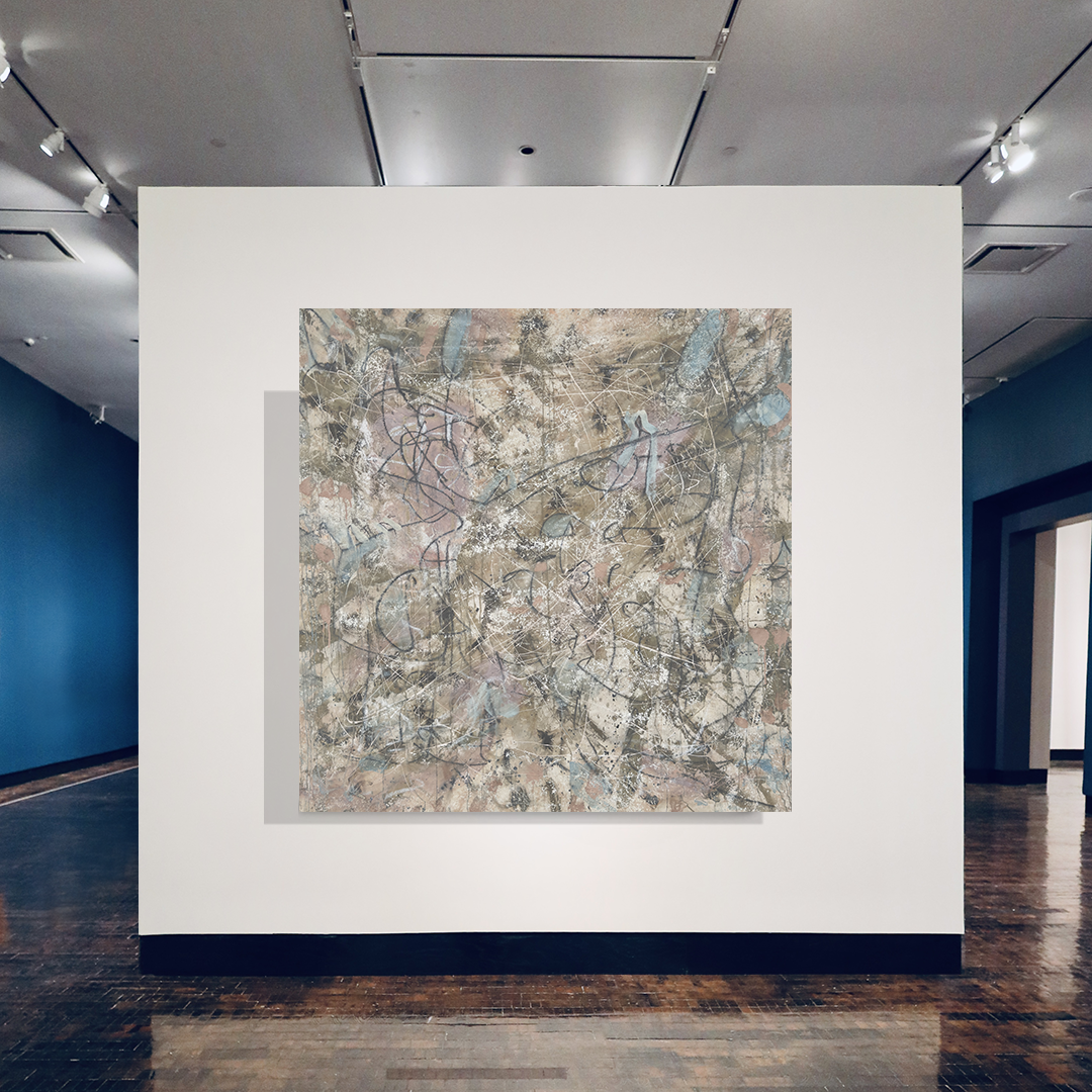 Gestural Charcoal Brown Blush Light Blue Painting