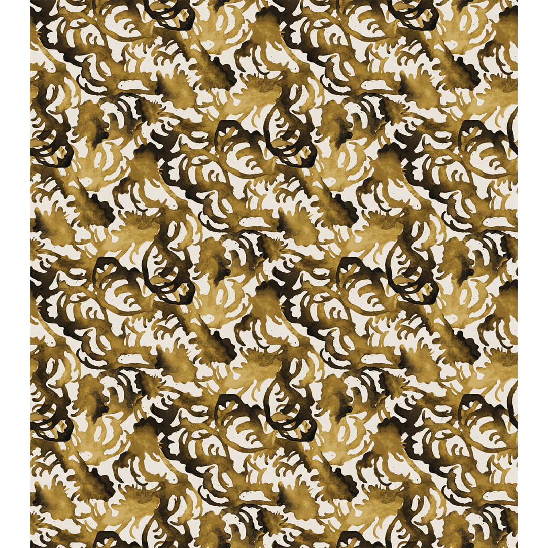 Flourish Espresso brown and gold  small scale wallpaper pattern Angela Simeone interiors interior design brown wallpaper floral wallpaper luxe wallpaper vinyl wallpaper