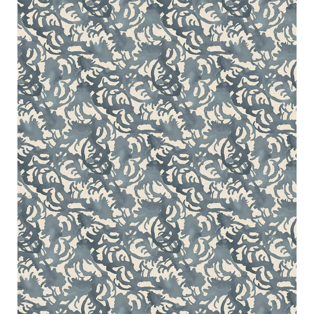 Flourish Storm blue small scale wallpaper pattern Angela Simeone interiors interior design blue wallpaper floral wallpaper luxe wallpaper vinyl wallpaper 