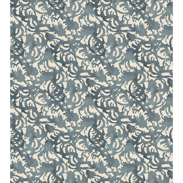 Flourish Storm blue small scale wallpaper pattern Angela Simeone interiors interior design blue wallpaper floral wallpaper luxe wallpaper vinyl wallpaper 