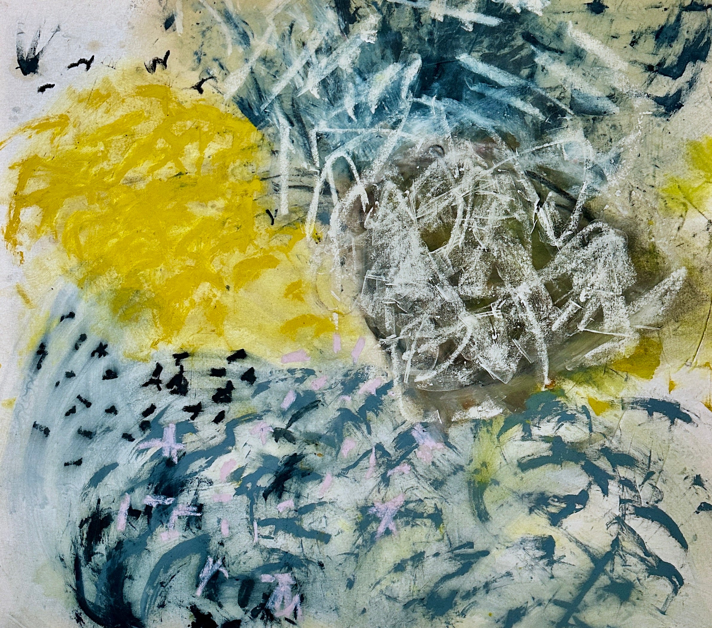 Marigold Grey Blue Flurry Canvas Abstract Oil Painting