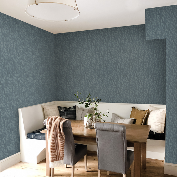 Lateral Link blue grey wallpaper vinyl wallpaper nashville artist Angela Simeone grey wallpaper blue wallpaper dining room kitchen interiors interior design