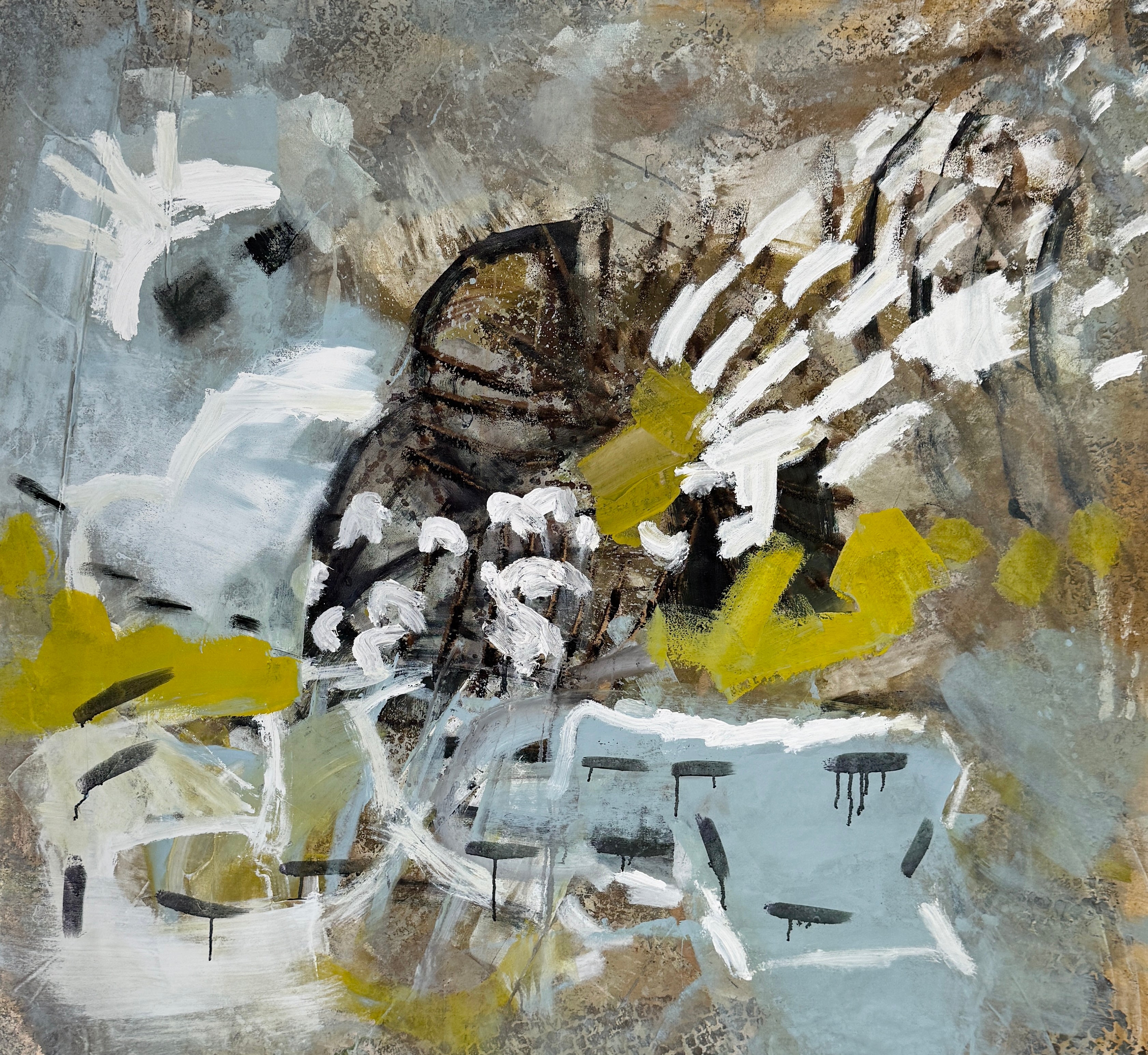 Sky Blue Tan Yellow Brown White Painting 5