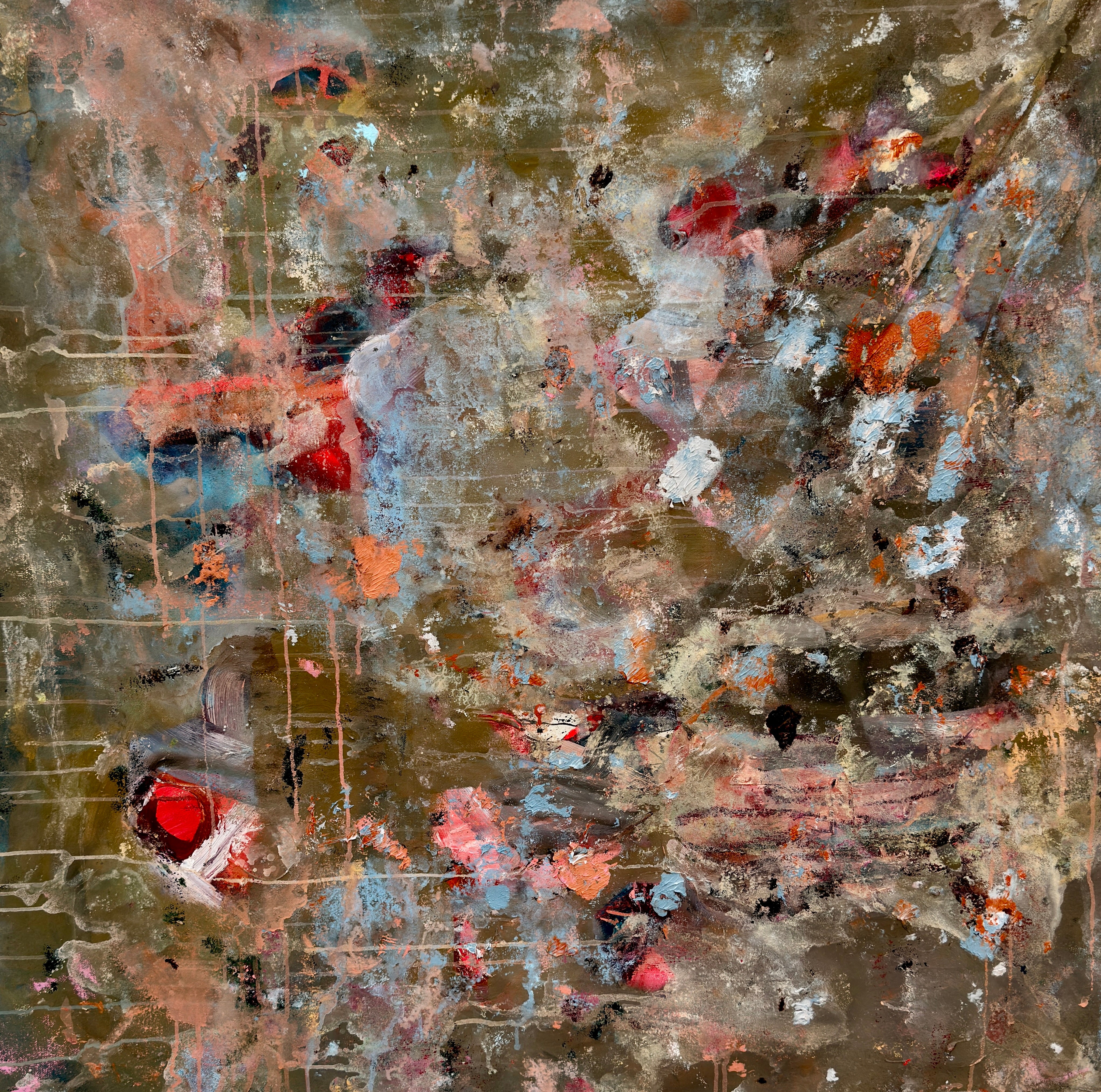 Khaki brown light blue orange red Abstract Painting