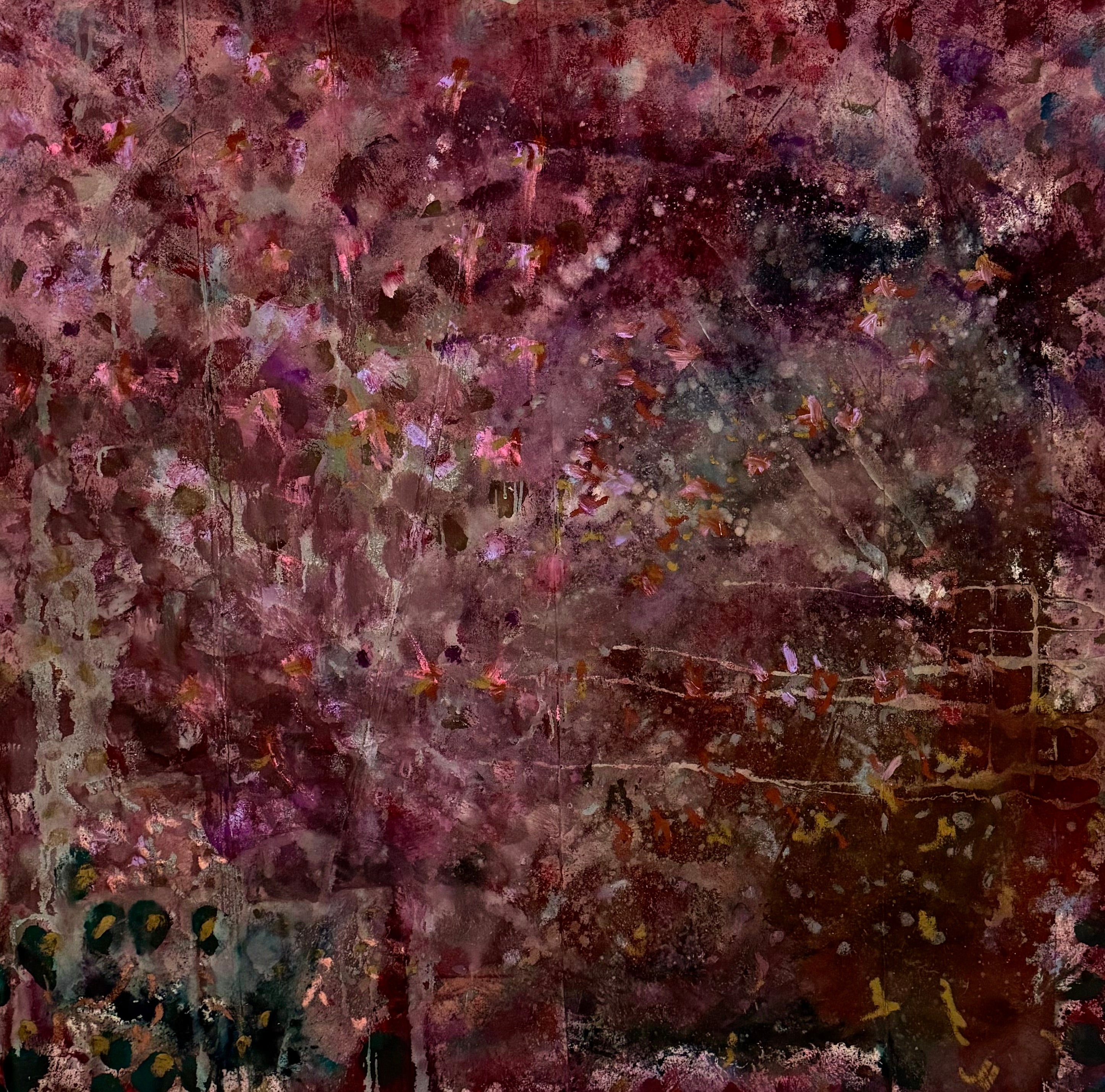 Aubergine Burgundy Magenta Rust Green Blue Golden Stain Painting