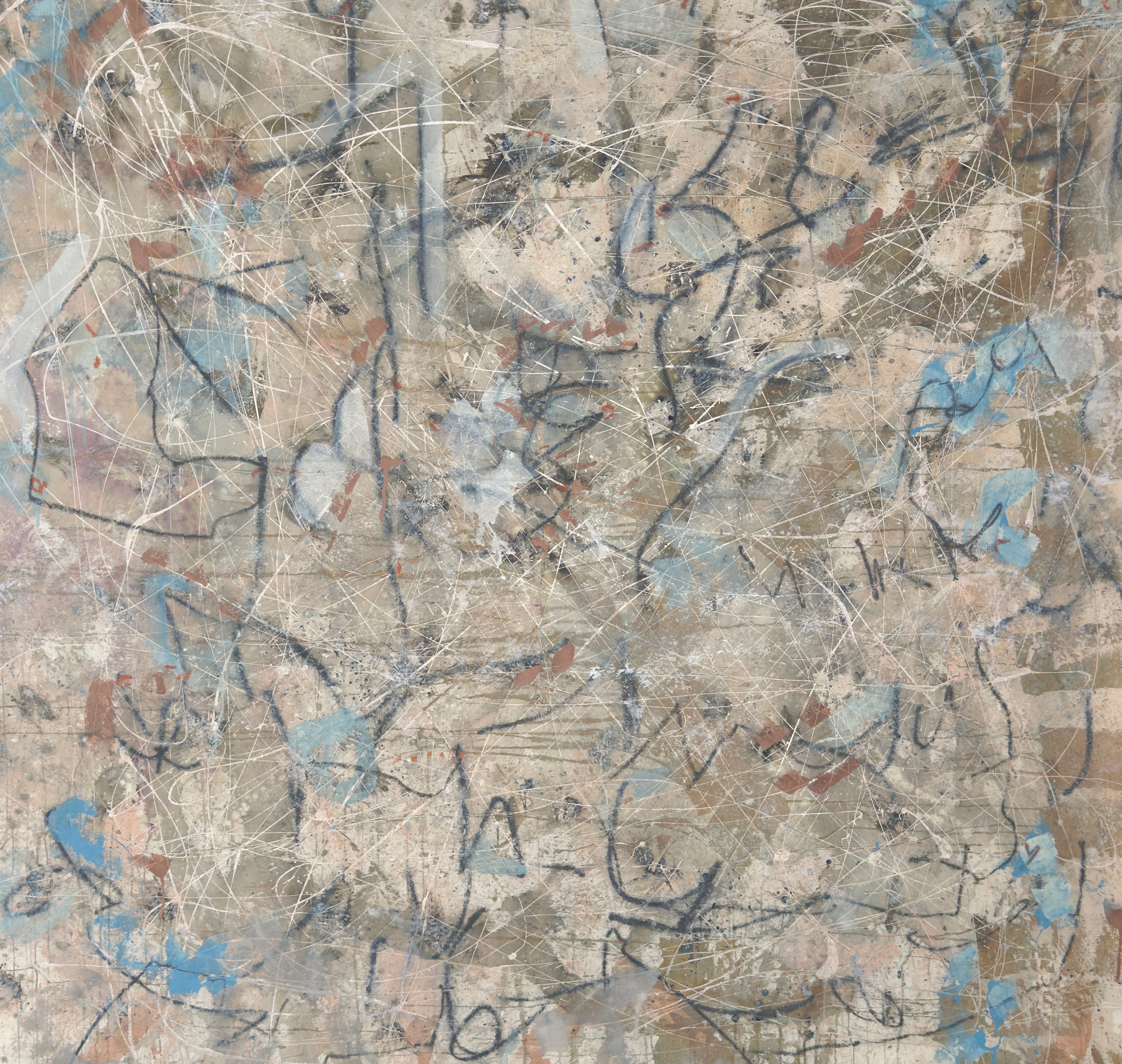 Gestural Charcoal Grey White Light Blue 2 Painting