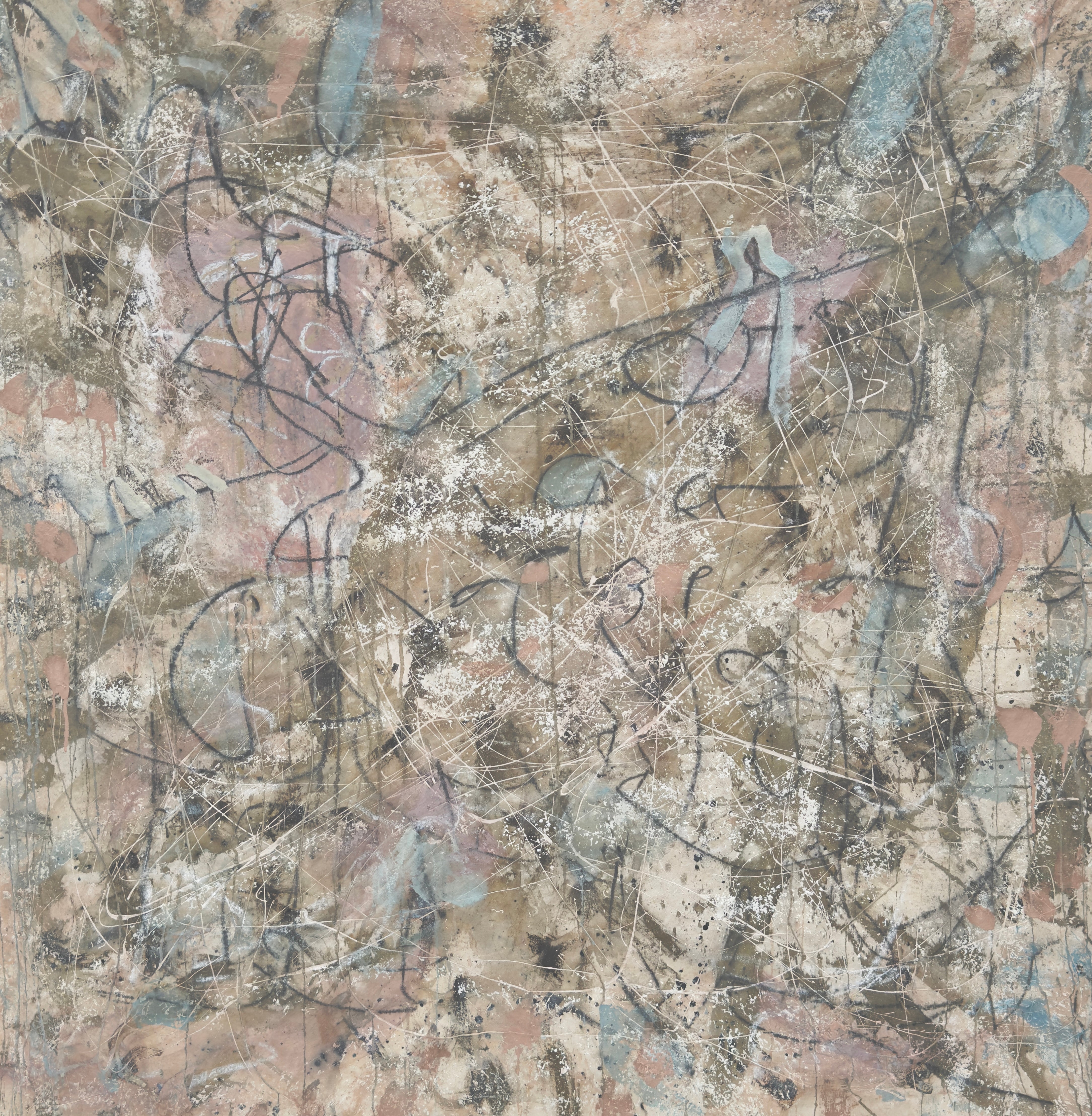 Gestural Charcoal Brown Blush Light Blue Painting