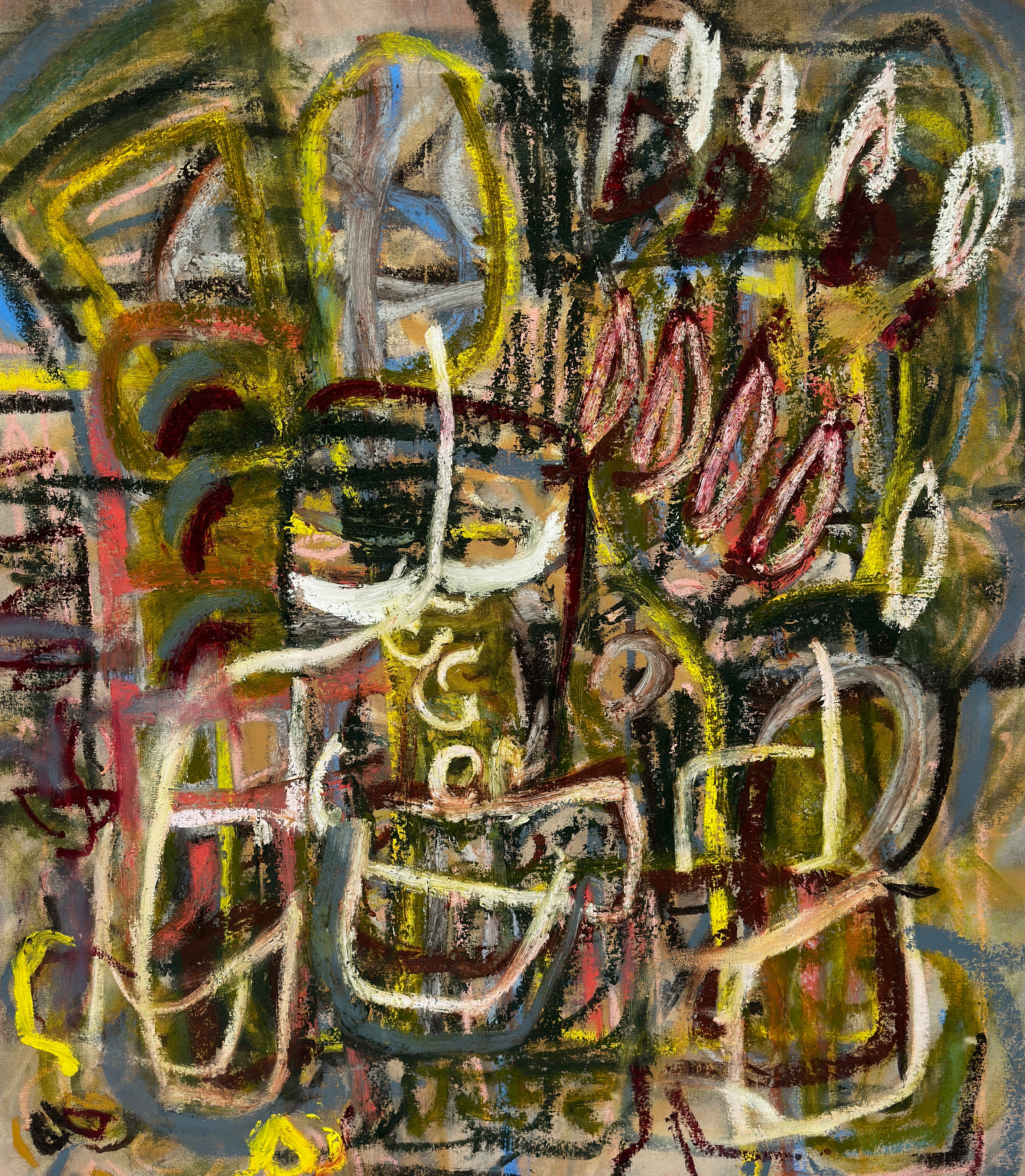 Green Yellow Forest Green Canvas Abstract Oil Painting