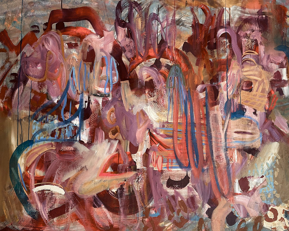 Purple Landscape Aubergine Mauve Orange Painting by Angela Simeone