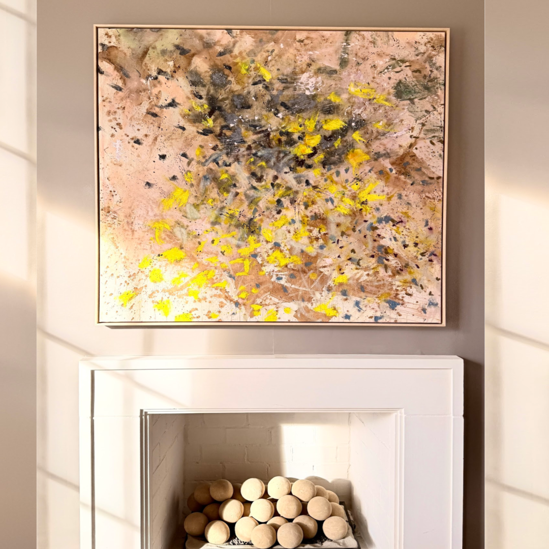 Marigold Blue Grey Coffee Brown Natural Canvas Abstract Oil Painting