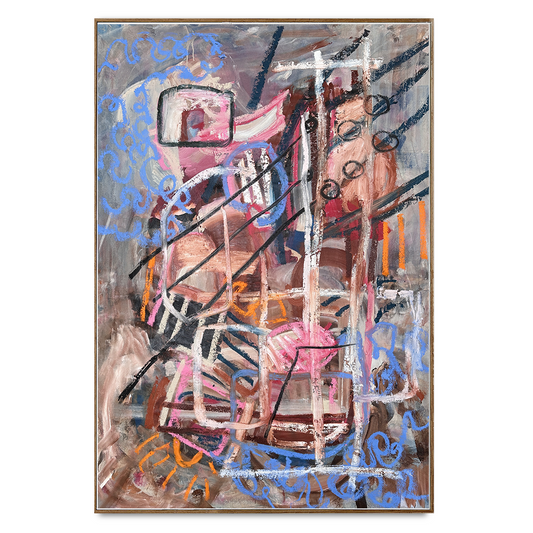 This is an original, one of a kind painting created by hand in the studio of Angela Simeone by artist Angela Simeone.  Blue, pink, Brown grey abstract art abstract painting 