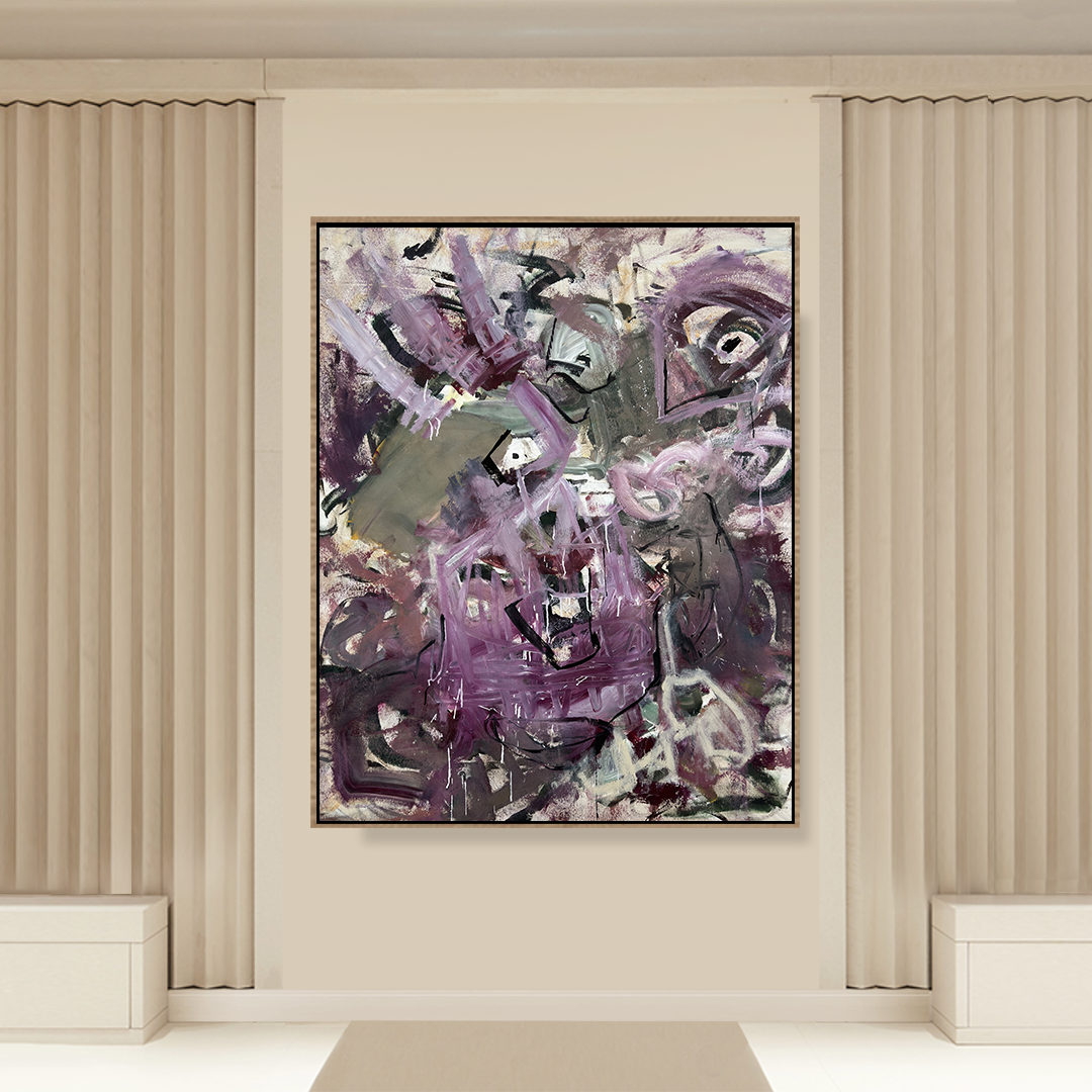 Moss Grey Aubergine Lilac Abstract Painting Canvas