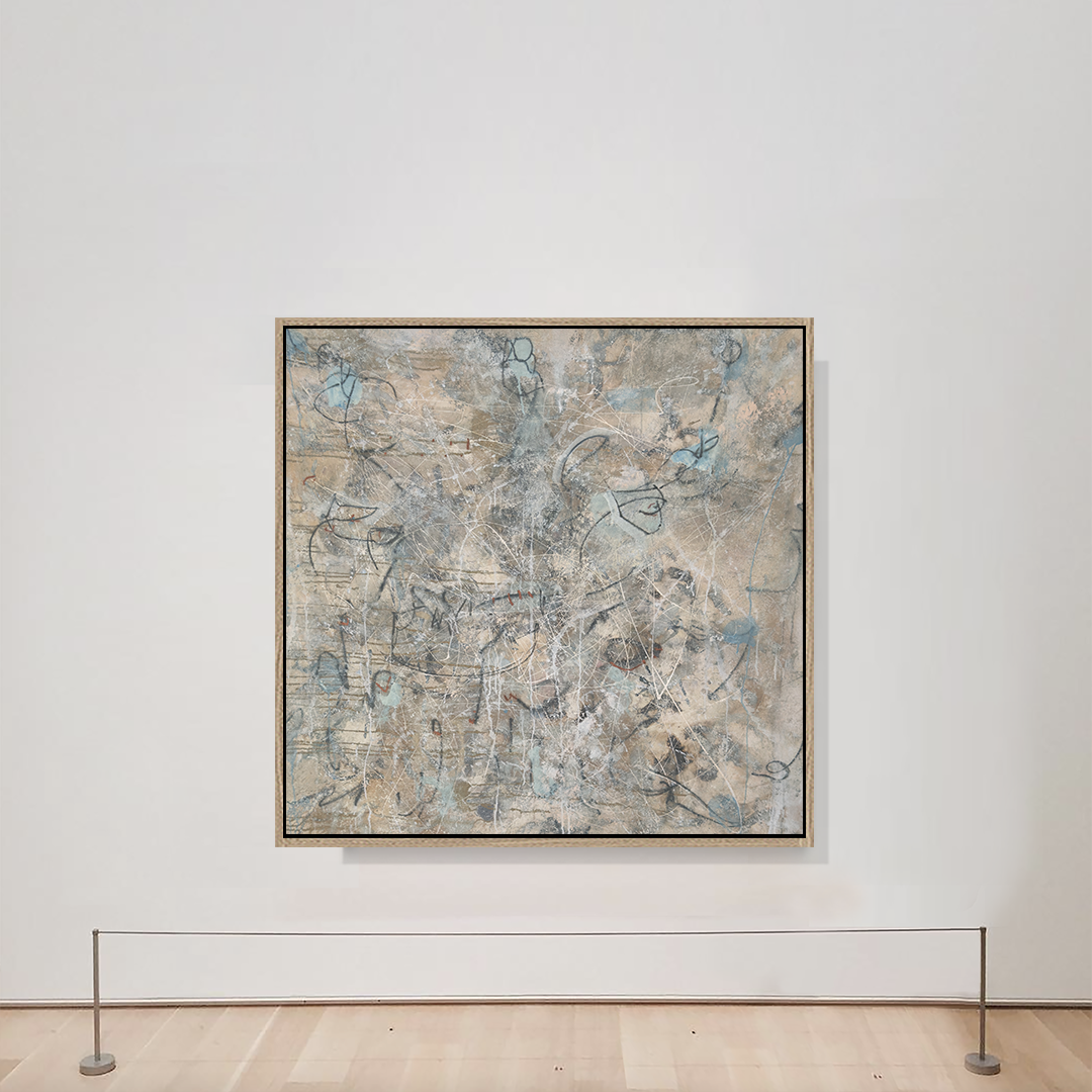 Gestural Charcoal Grey White Light Blue  Painting
