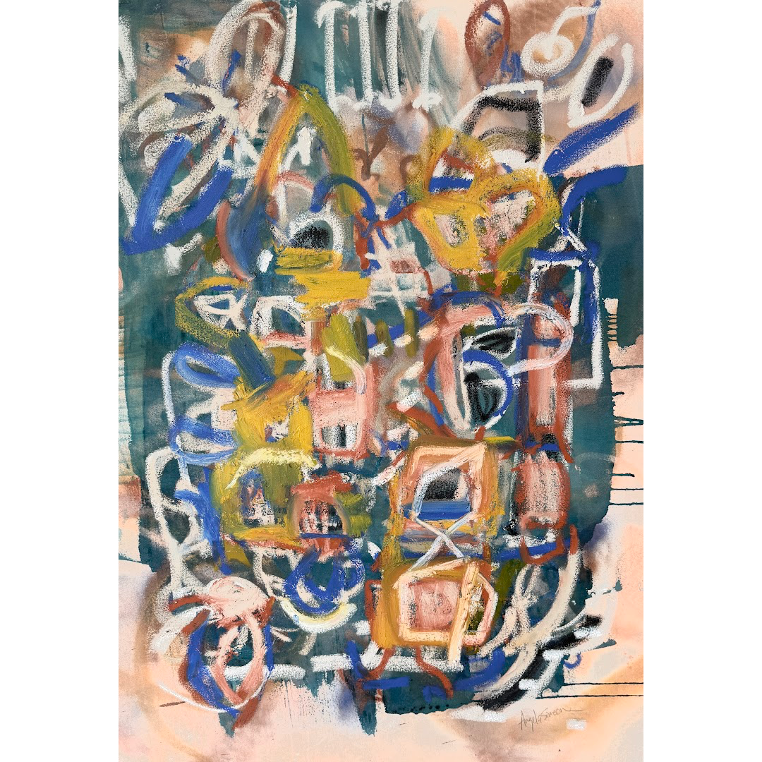 Royal Blue Green Citrine Canvas Abstract Oil Painting