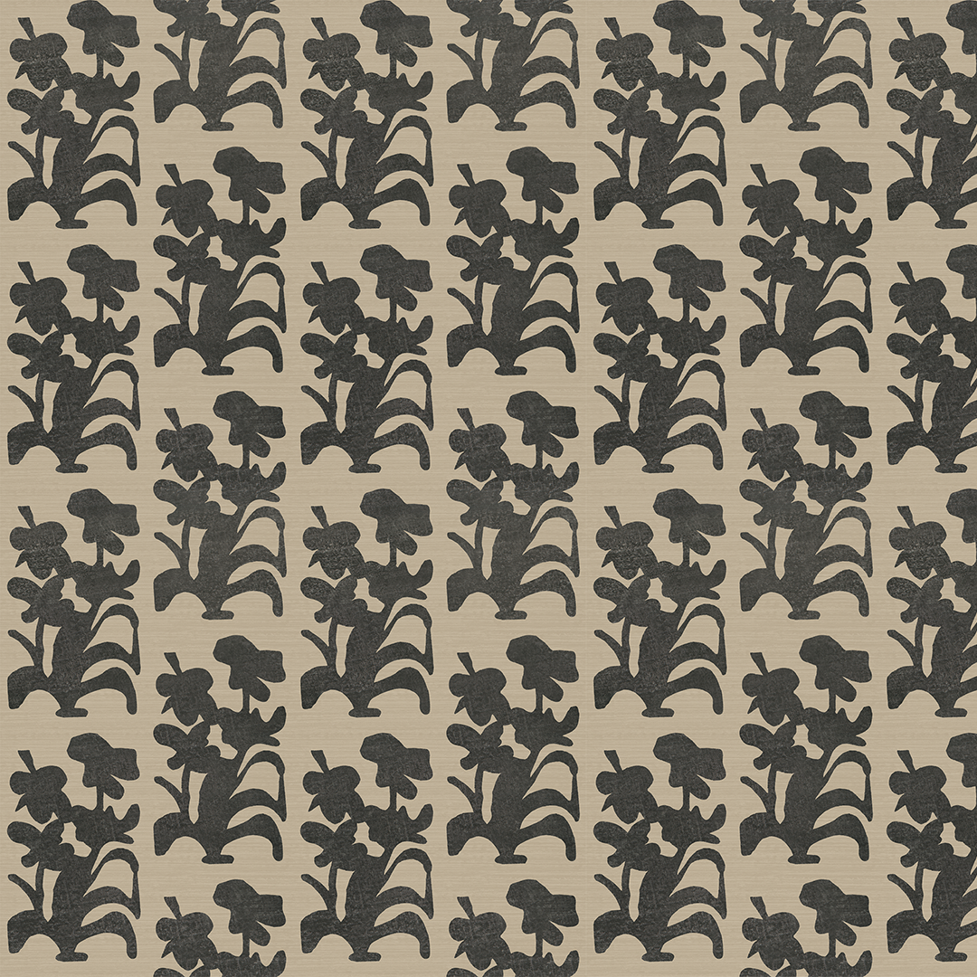 Suzani Floral Black and Khaki Wallpaper