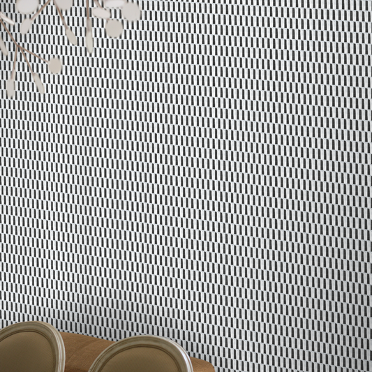 Black and white mosaic wallpaper by nashville artist Angela Simeone