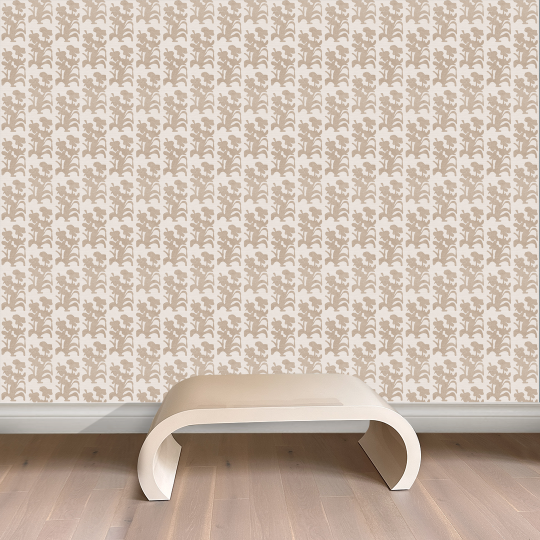 Suzani Floral Wheat and White Wallpaper