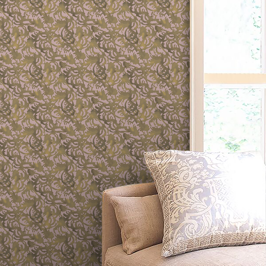 Flourish Lilac and Artichoke Small Scale Wallpaper pattern Flourish Violet Wallpaper pattern Nashville artist Angela Simeone Luxury Wallpaper Vinyl Wallpaper Purple wallpaper interiors interior design