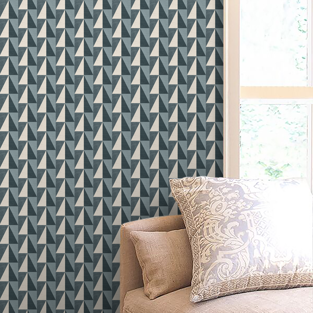 Refined Storm Blue and Ivory White Medium Scale Wallpaper