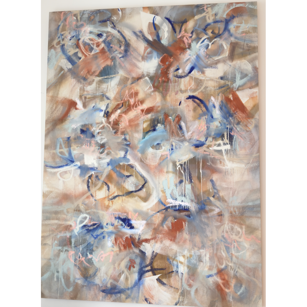 Floral White Blue White Abstract Oil Painting.