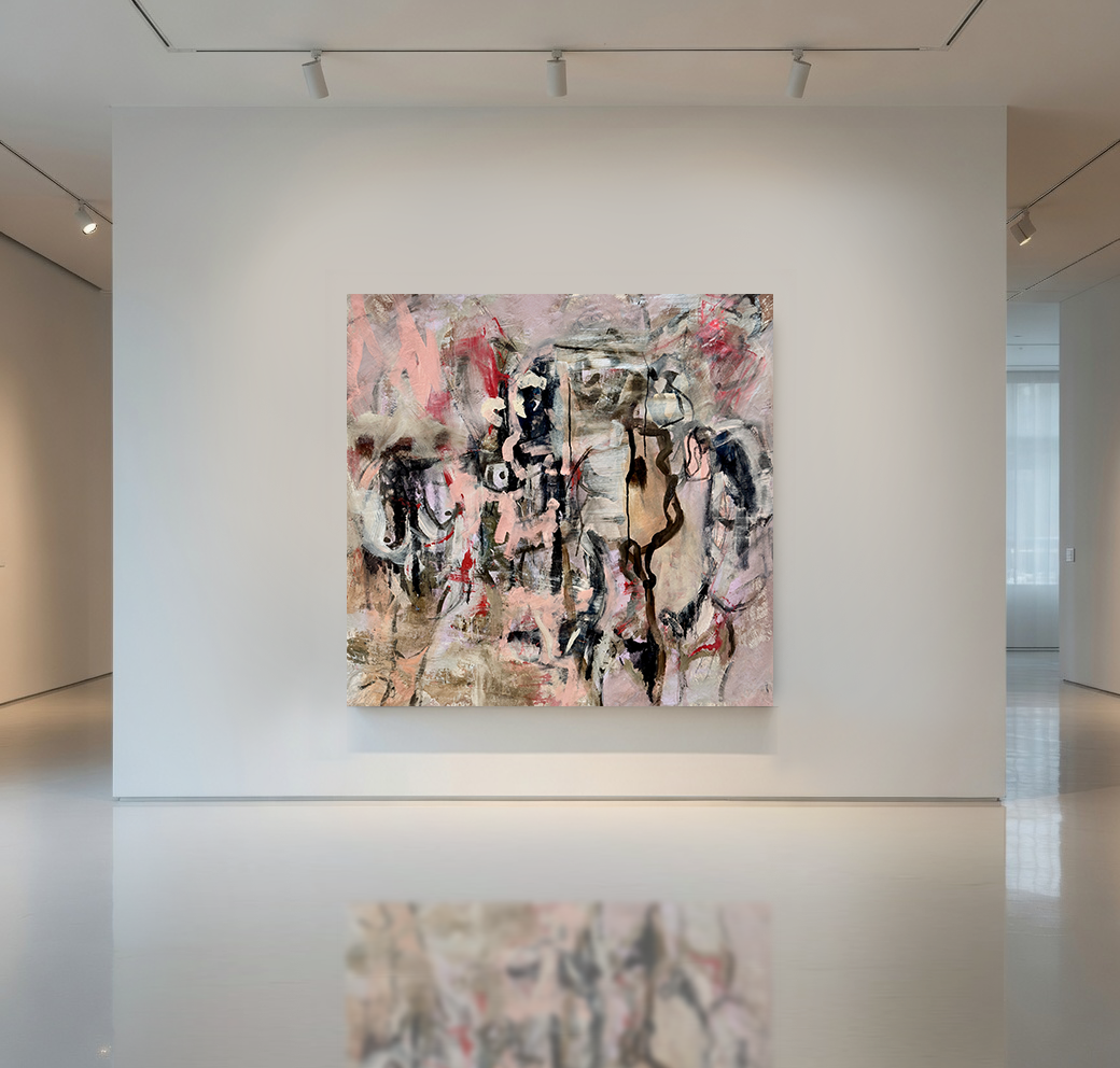 Peach Lilac Black Abstract Painting