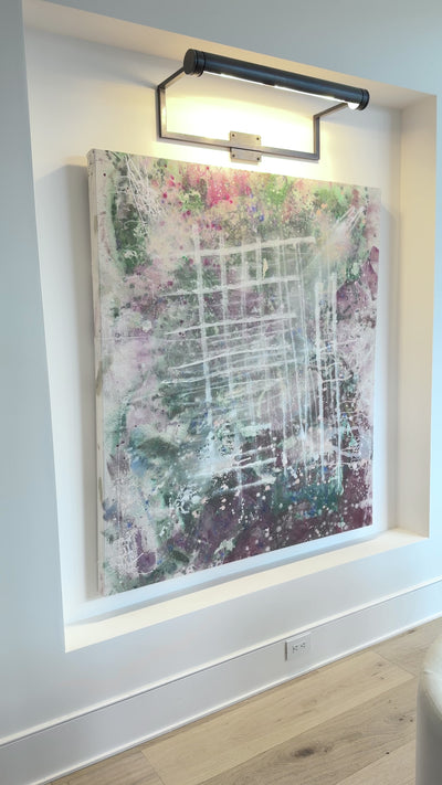 Deep Burgundy Forest Green White Abstract Painting.