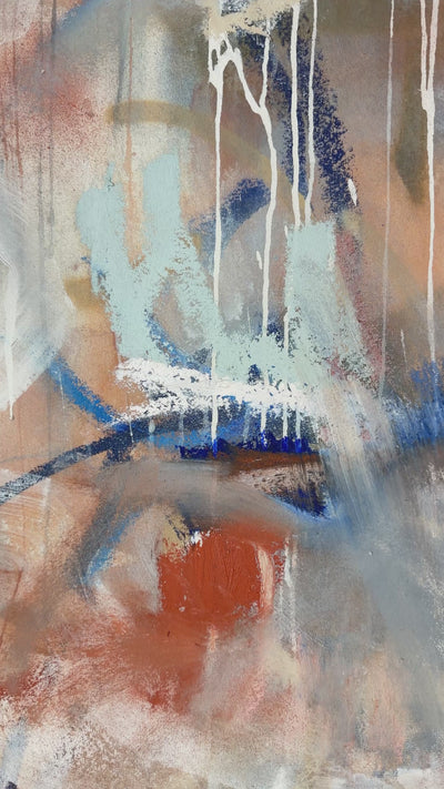 Floral White Blue White Abstract Oil Painting.