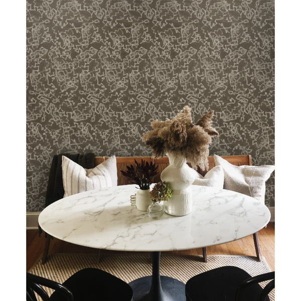 Mosaic Lichen Brown Small Scale Wallpaper – Angela Simeone