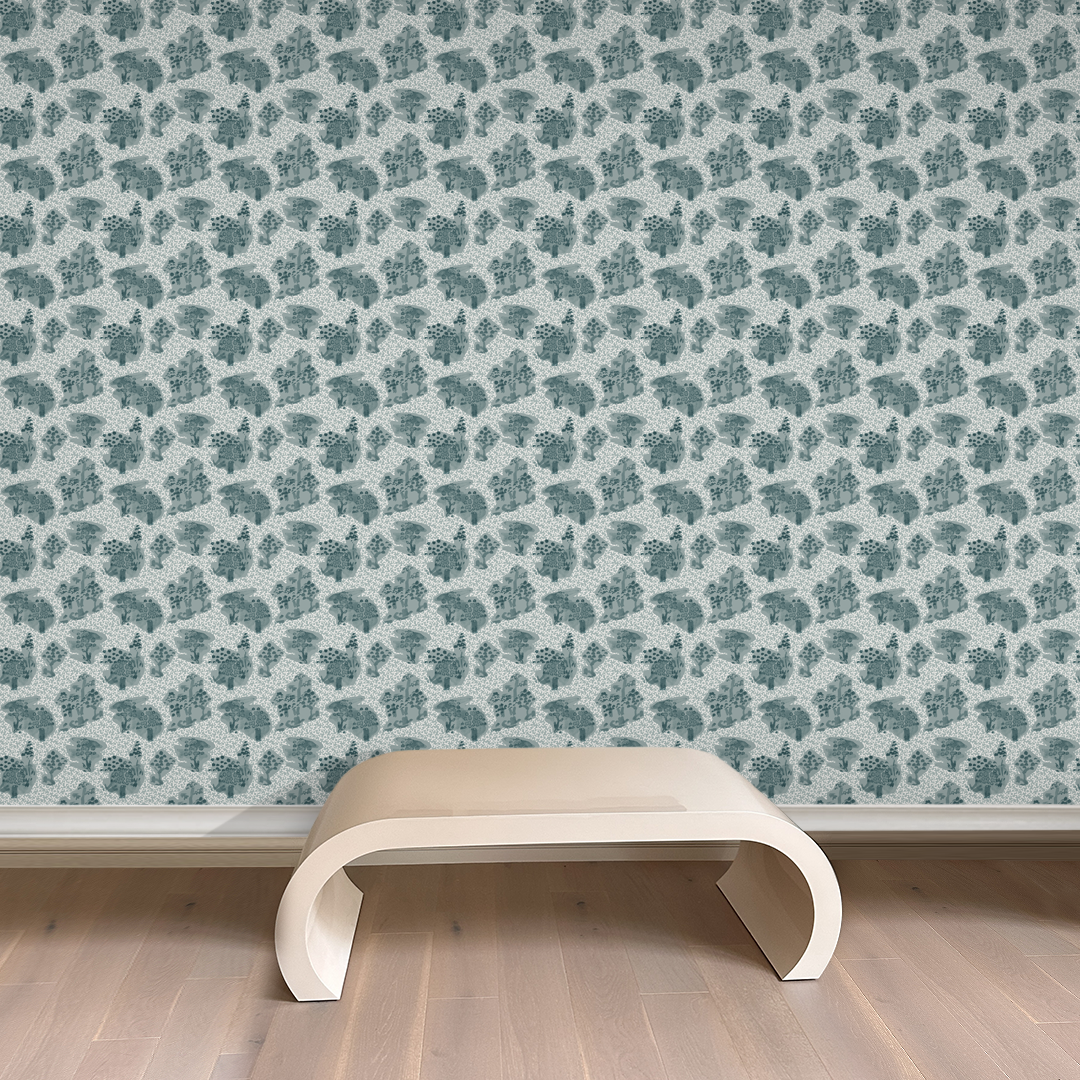 Toile Medium Sky Blue Wallpaper