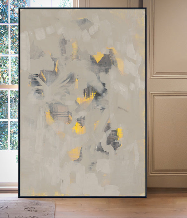 Black and Yellow and Tan on Canvas by Angela Simeone