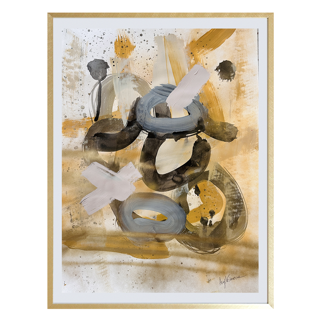 Angela Simeone abstract painting on watercolor paper brown olive green army green black gold abstract painting original art frame nashville artist nashville painter nashville art