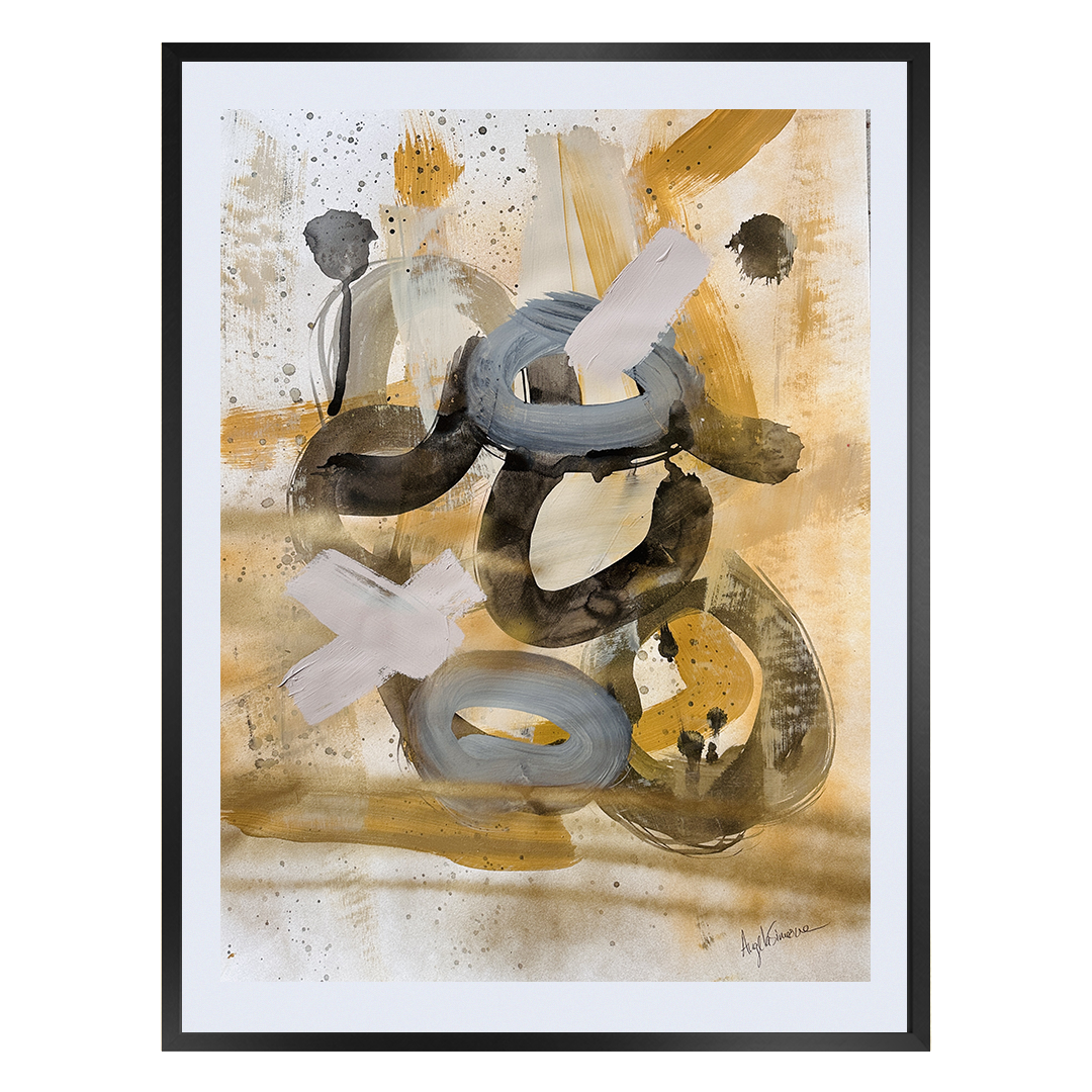 Angela Simeone abstract painting on watercolor paper brown olive green army green black gold abstract painting original art frame nashville artist nashville painter nashville art